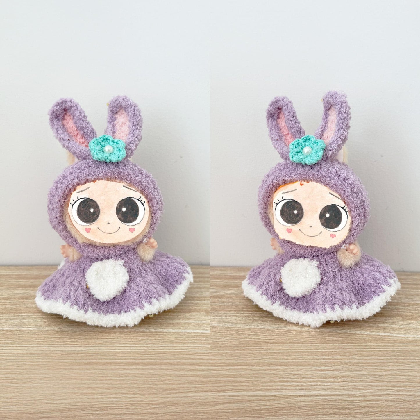 Handmade Crochet Labubu Doll Outfit Set | Cute Plush Clothes | Miniature Yarn Costume | Halloween Bunny Dinosaur Witch Outfit for Collectible Toys