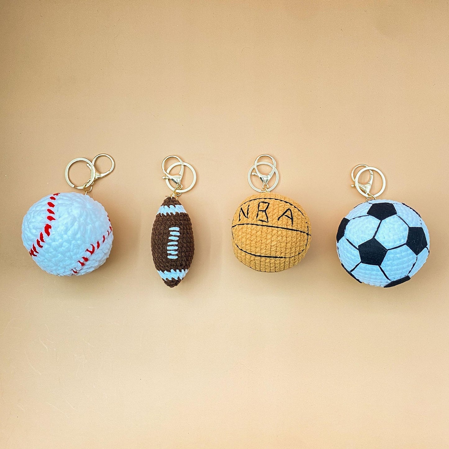 Crochet Sports Ball Keychain: Handmade Yarn Bag Charm - Baseball, Football, Basketball, Soccer