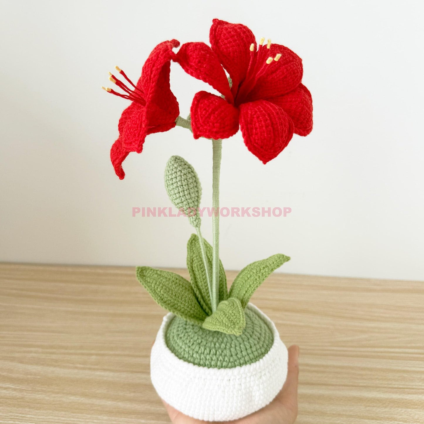 Handmade Crochet Amaryllis Flower Pot | Red Lily Decor | Handmade Hippeastrum | Holiday Table Centerpiece | Yarn Plant