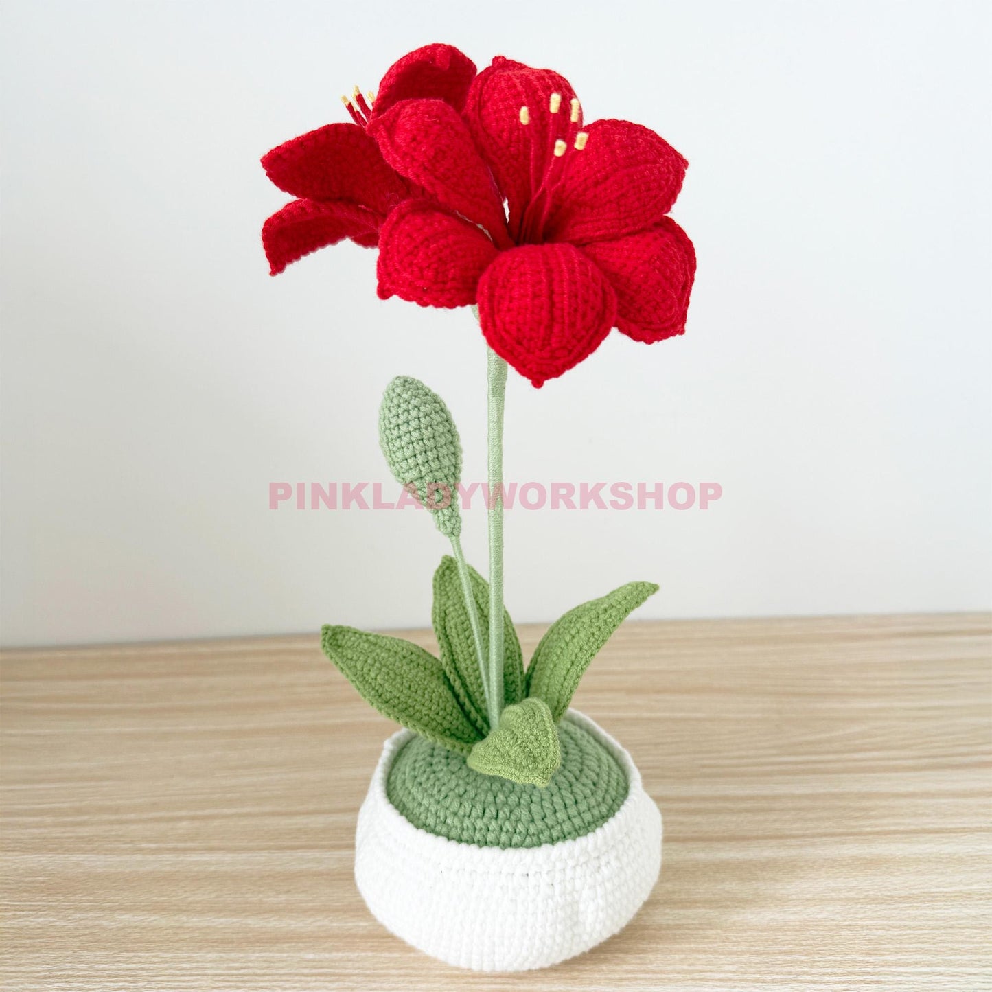 Handmade Crochet Amaryllis Flower Pot | Red Lily Decor | Handmade Hippeastrum | Holiday Table Centerpiece | Yarn Plant