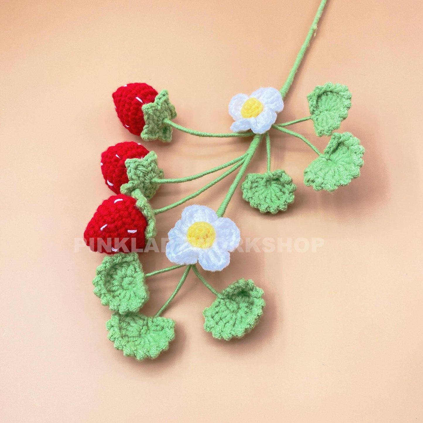 Handmade Crochet Strawberry Bouquet: Amigurumi Yarn Fruit Decor