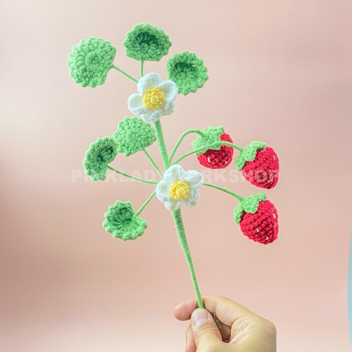 Handmade Crochet Strawberry Bouquet: Amigurumi Yarn Fruit Decor