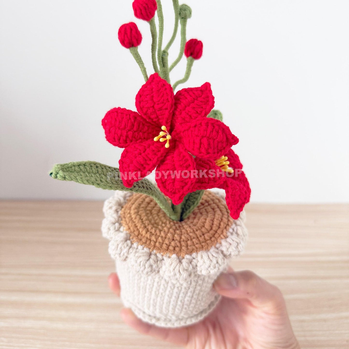 Crochet Coppertips Flower Pot | Red Crochet Lily | Handmade Amigurumi Plant | Floral Home Decor | Gift for Plant Lovers | Pinklady Workshop