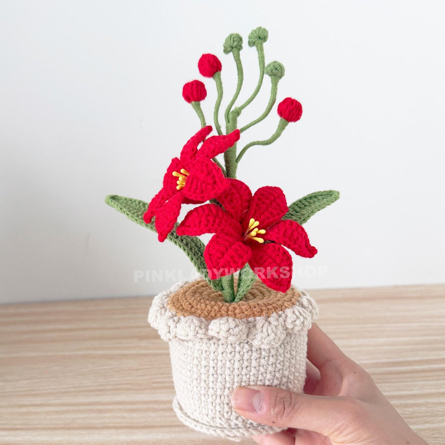 Crochet Coppertips Flower Pot | Red Crochet Lily | Handmade Amigurumi Plant | Floral Home Decor | Gift for Plant Lovers | Pinklady Workshop