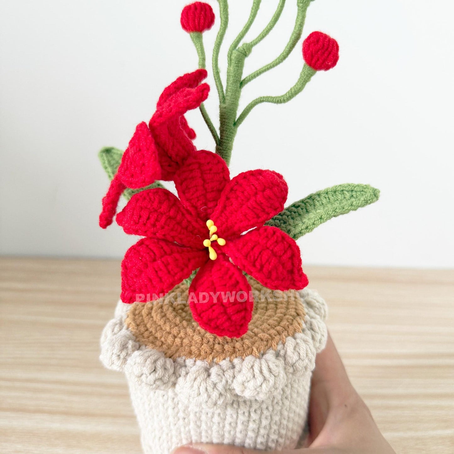 Crochet Coppertips Flower Pot | Red Crochet Lily | Handmade Amigurumi Plant | Floral Home Decor | Gift for Plant Lovers | Pinklady Workshop