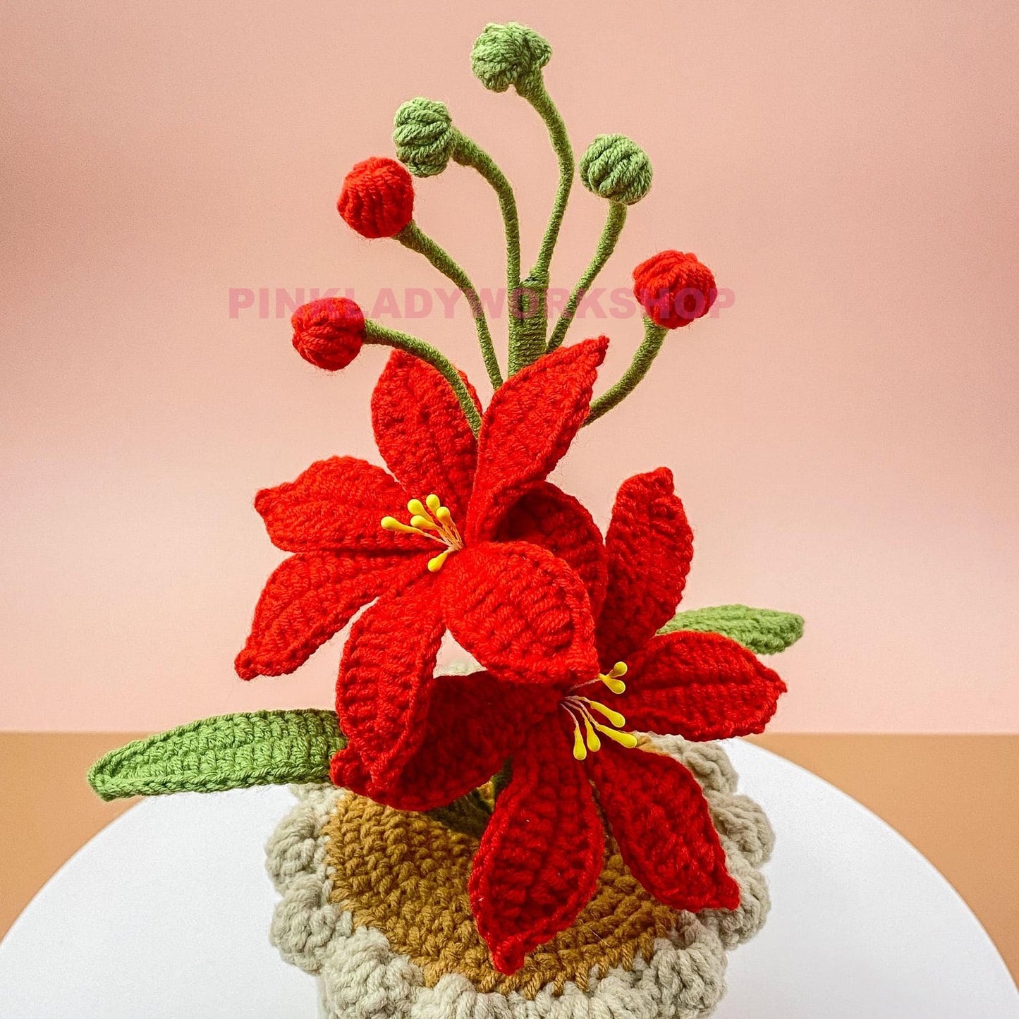 Crochet Coppertips Flower Pot | Red Crochet Lily | Handmade Amigurumi Plant | Floral Home Decor | Gift for Plant Lovers | Pinklady Workshop