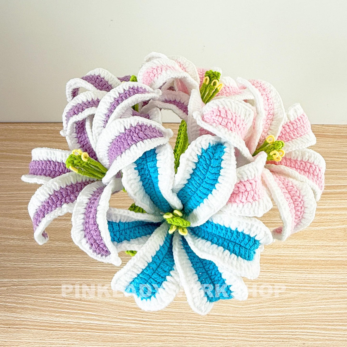 Handmade Crochet Lily Bouquet(no vase) | Handmade Colorful Lily Flowers | Amigurumi Flower Gift | Yarn Floral Arrangement