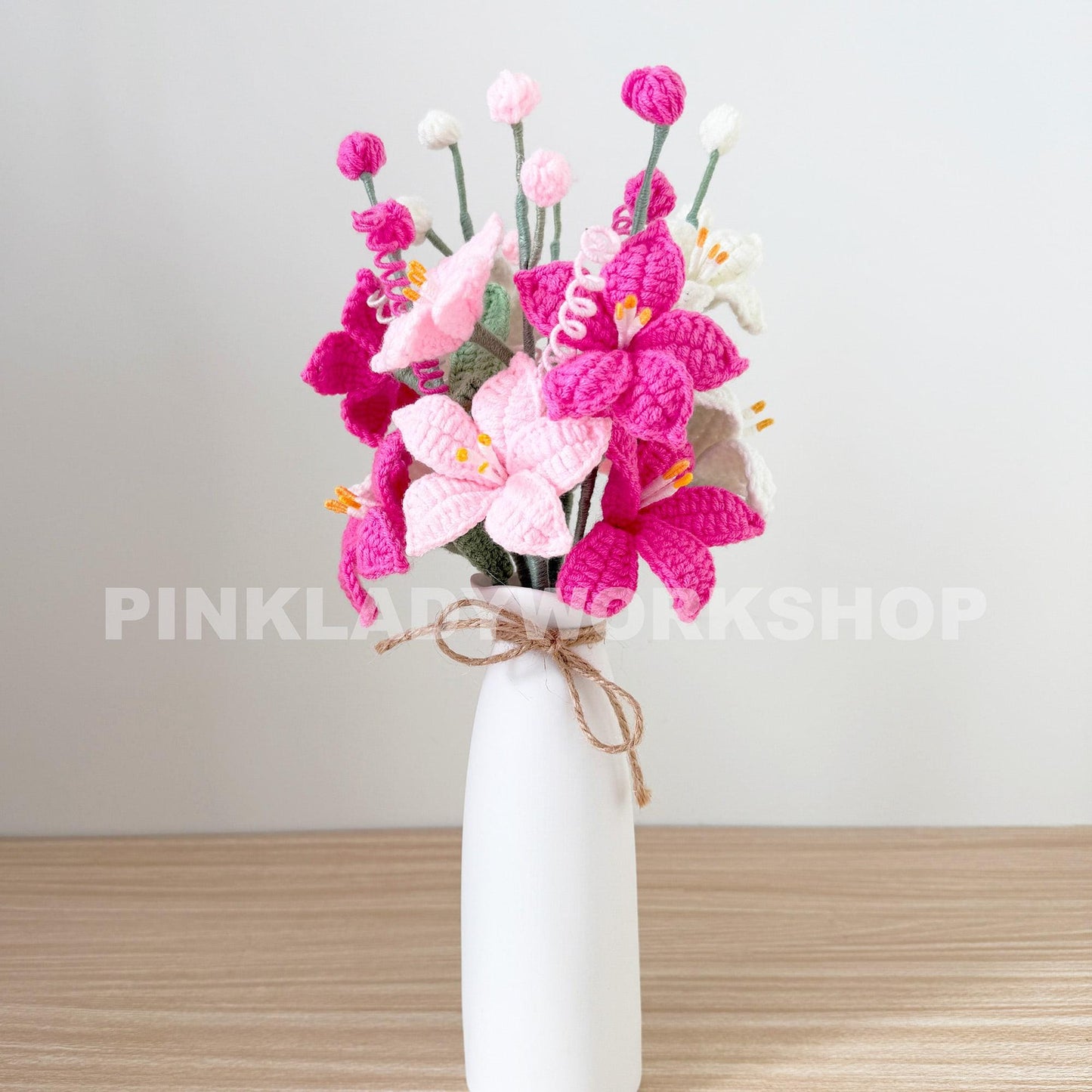 Set of 3 (1 White, 1 Baby Pink, 1 Royal Pink) Handmade Crochet Coppertips Flower(no vase) | Soft Yarn Bouquet Lily Arrangement | Floral Gift