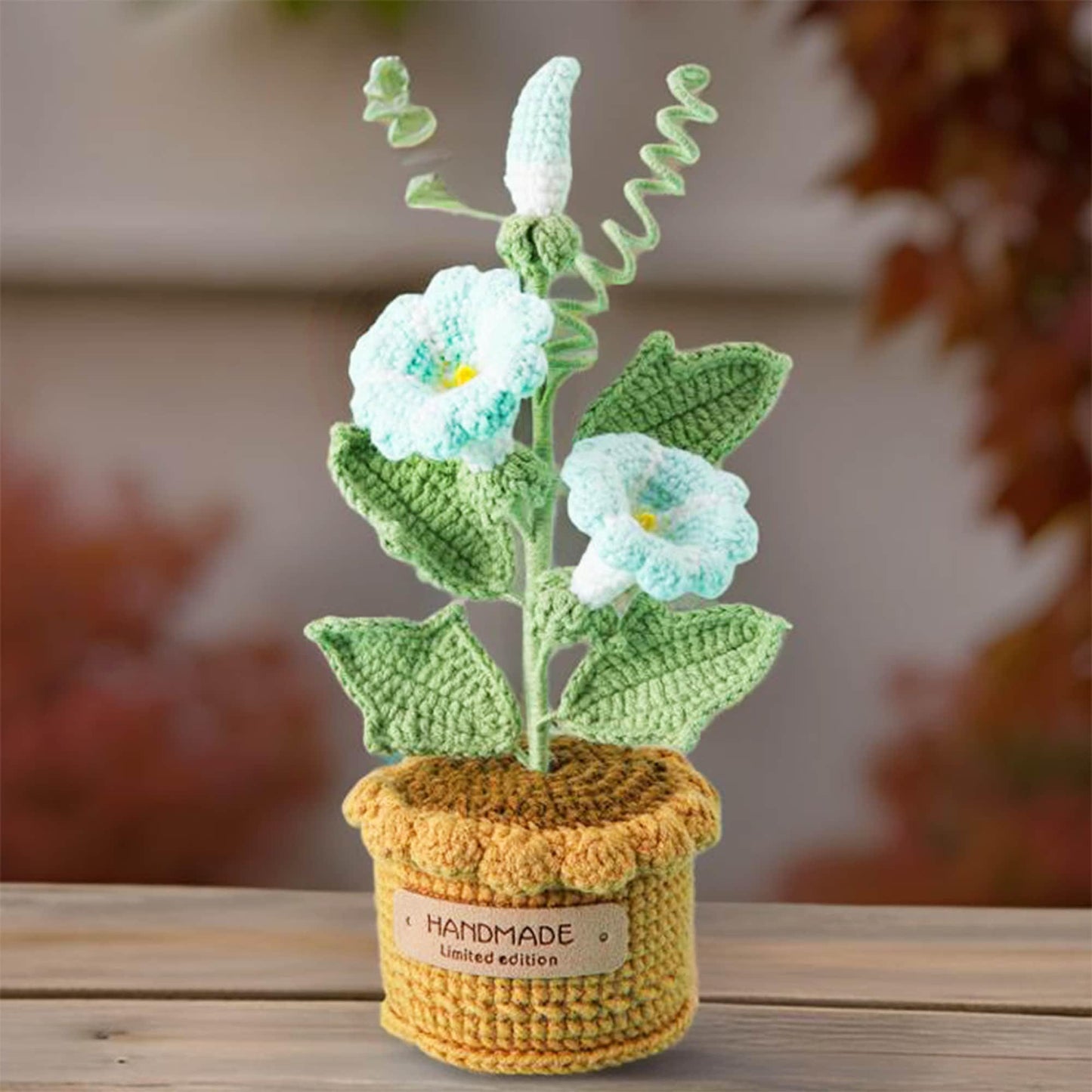 Handmade Crochet Morning Glory | Ipomoea Nil | Asagao | Japanese | Picotee | Ivy-leaf | Pot Plants | Purple | Home Living Room Desk Decor