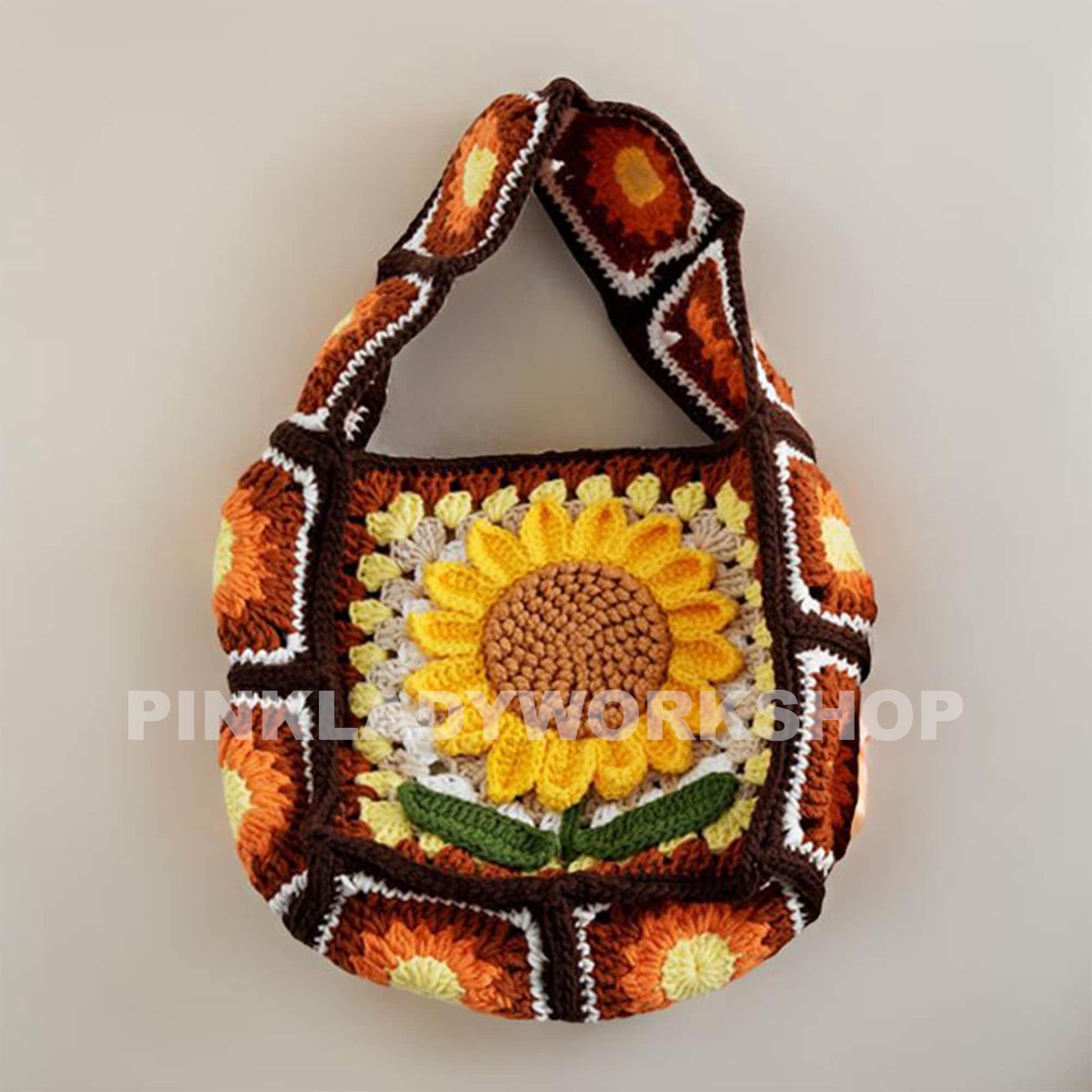 Crochet Sunflower Granny Square Shoulder Bag: Handmade Yarn Purse