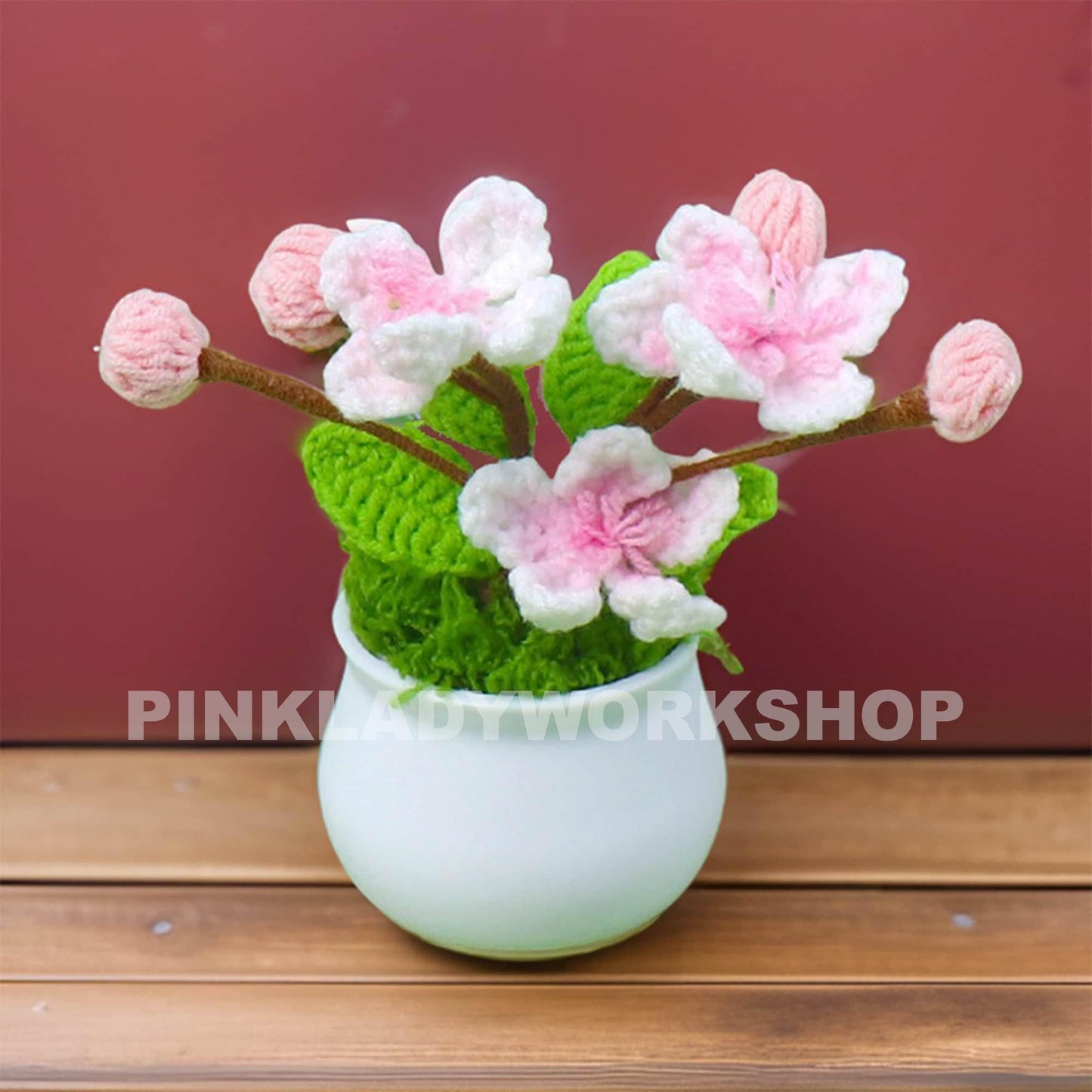 Handmade Finished Crochet Sakura Flower Pot | Home Summer Decor | Cherry Blossoms | Japanese Floral Decoration | Gift Girl Friend Birthday