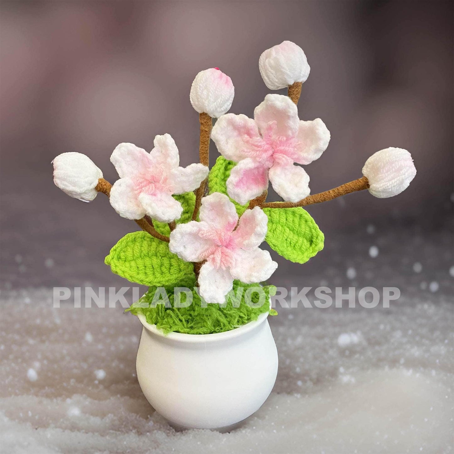 Handmade Finished Crochet Sakura Flower Pot | Home Summer Decor | Cherry Blossoms | Japanese Floral Decoration | Gift Girl Friend Birthday