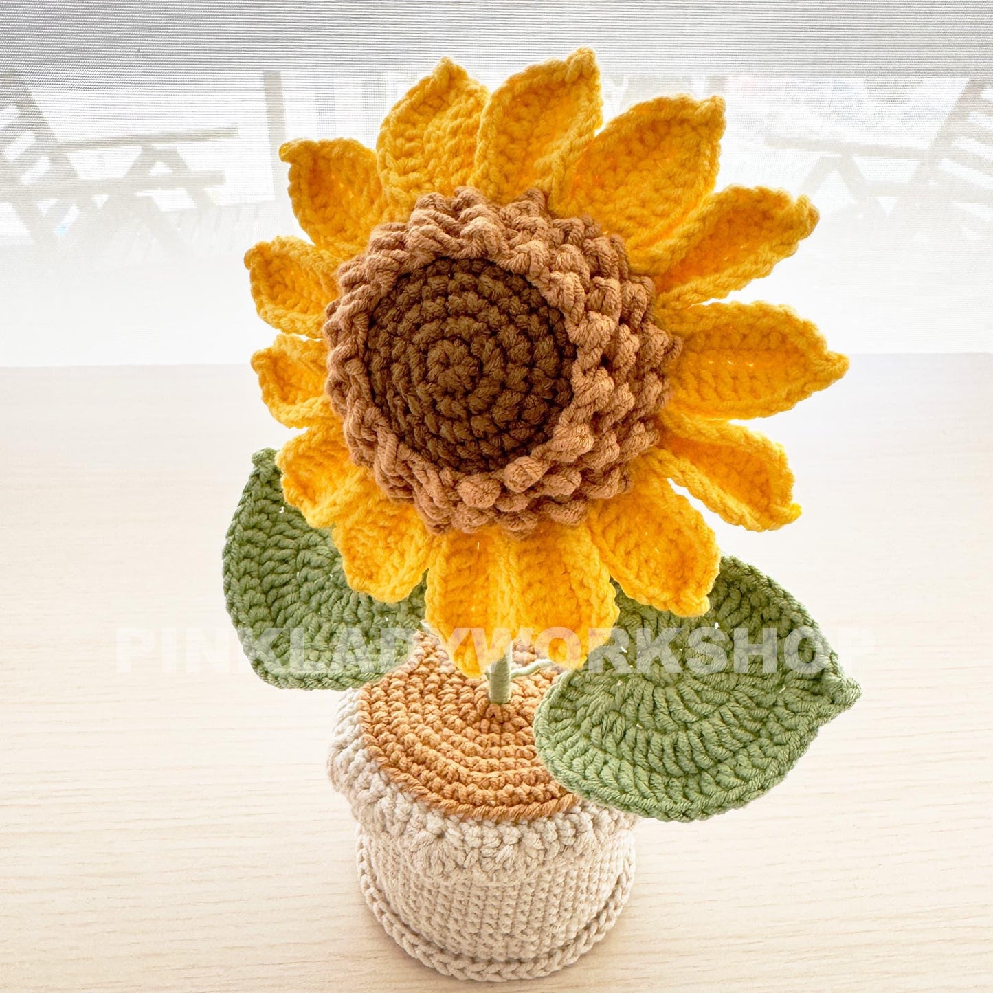 Crochet Sunflower in Pot: Handmade Cotton Yarn Decor