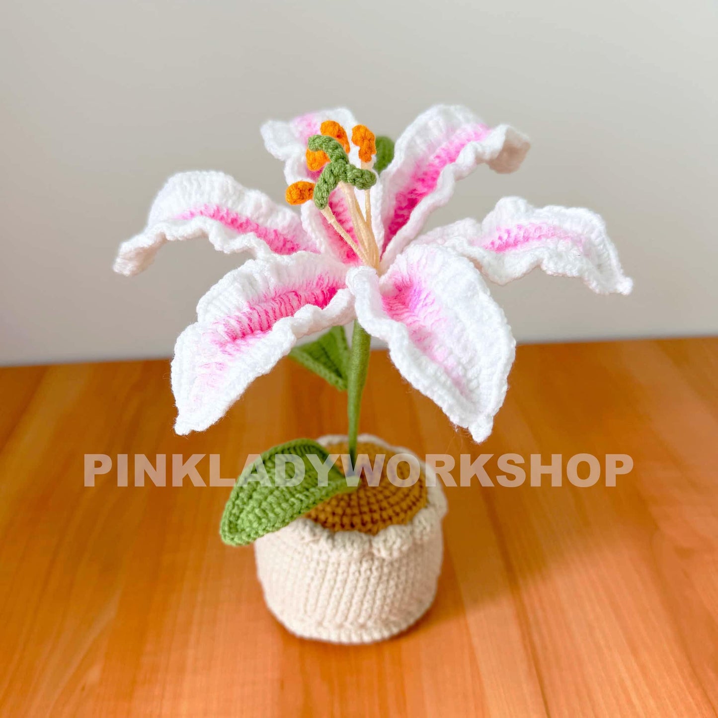 Handmade Crochet White Lily Bonsai - Cotton Flower Decor
