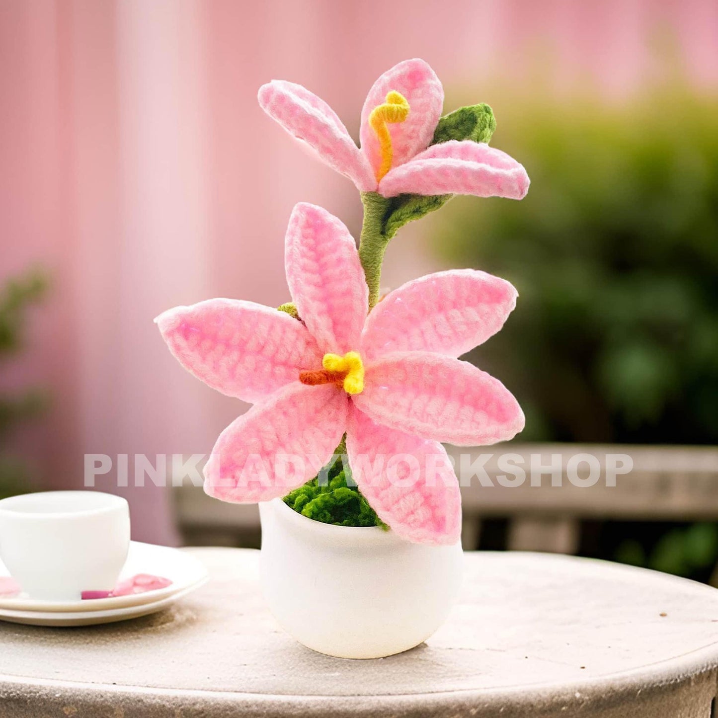 Crochet White Lily Bonsai: Handmade Cotton Flower Decor