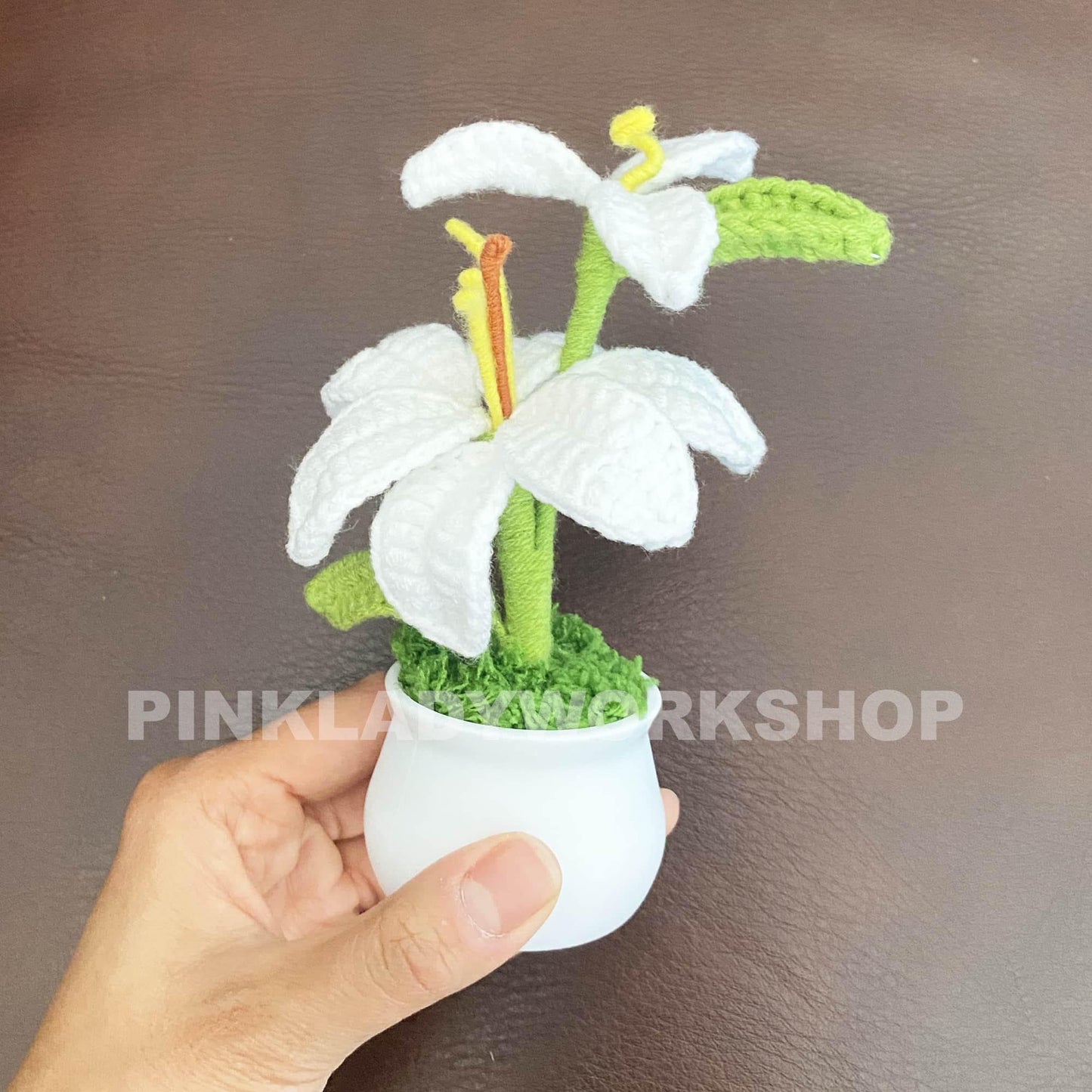 Crochet White Lily Bonsai: Handmade Cotton Flower Decor