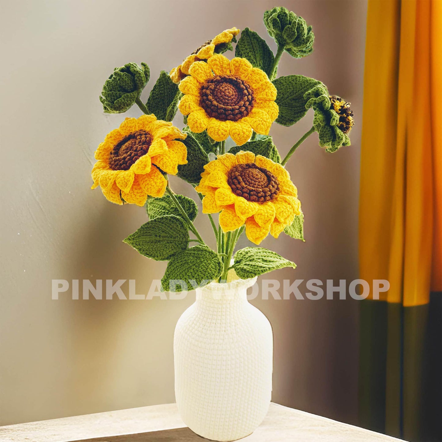 Handmade Crochet Sunflower Bouquet with Vase: Decorative Yarn Flowers