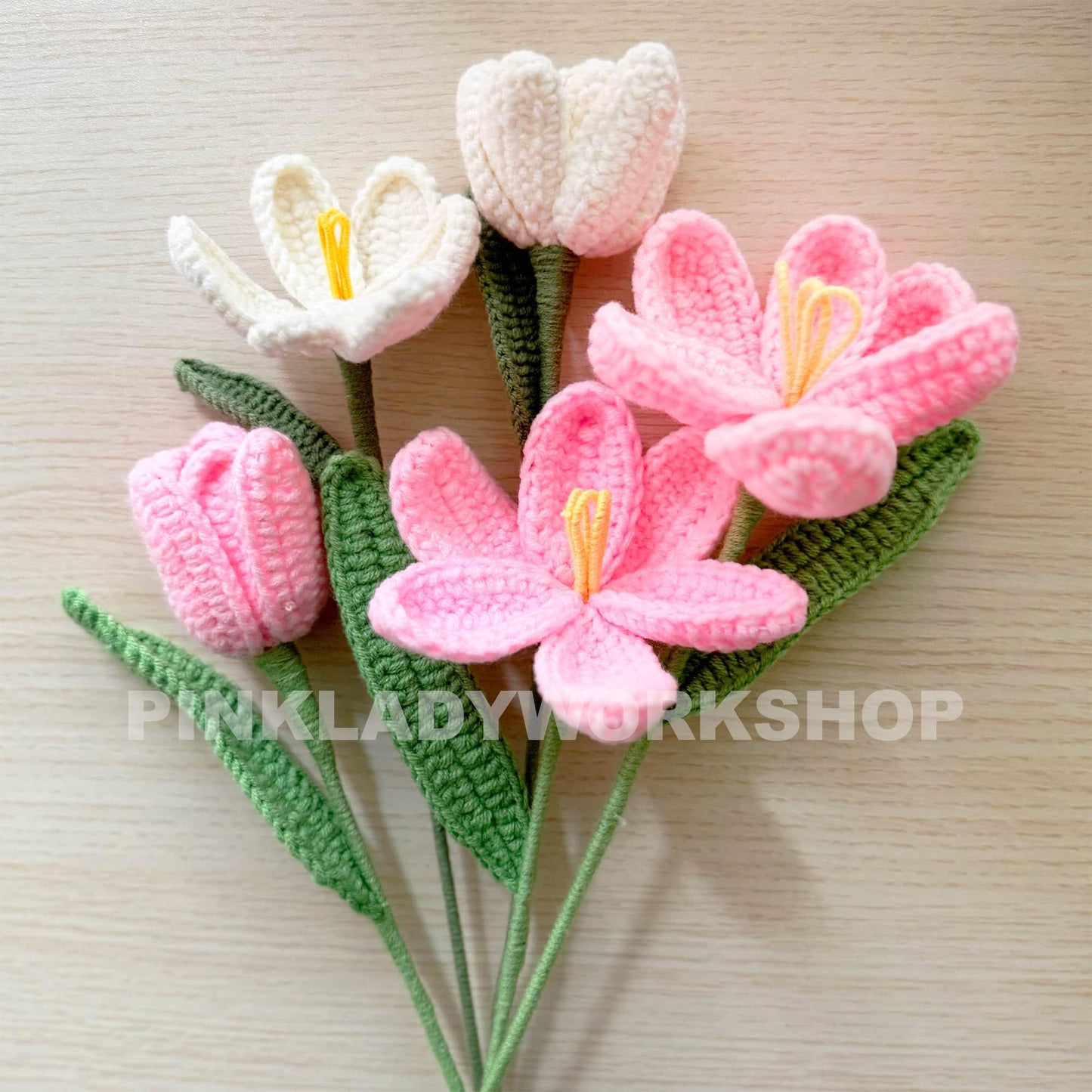Handmade Crochet Tulip Flower Stems (no vase) | Pink | Bouquet | Gift for Mom Girlfriend Teacher | Artificial Plant | Flowers Arrangement