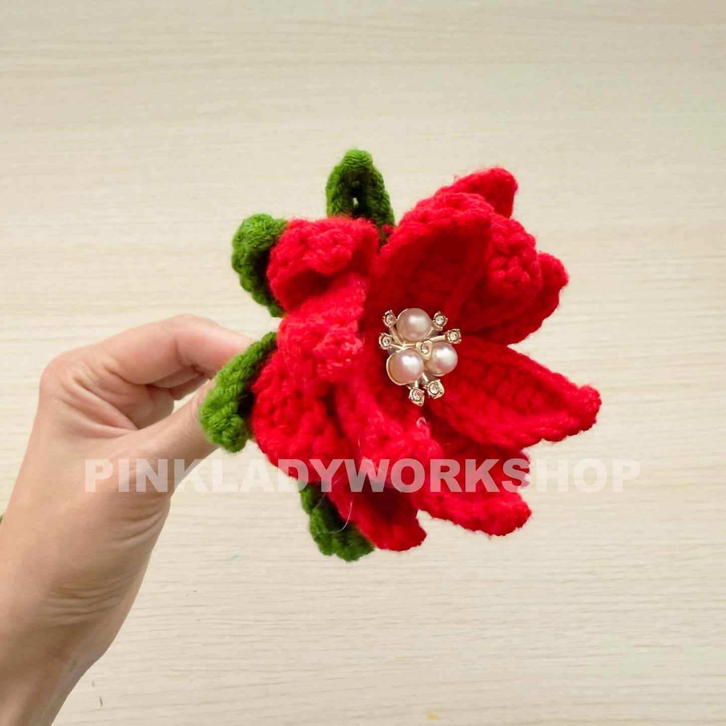 Crochet Poinsettia Stem: Handmade Christmas Flower Decor