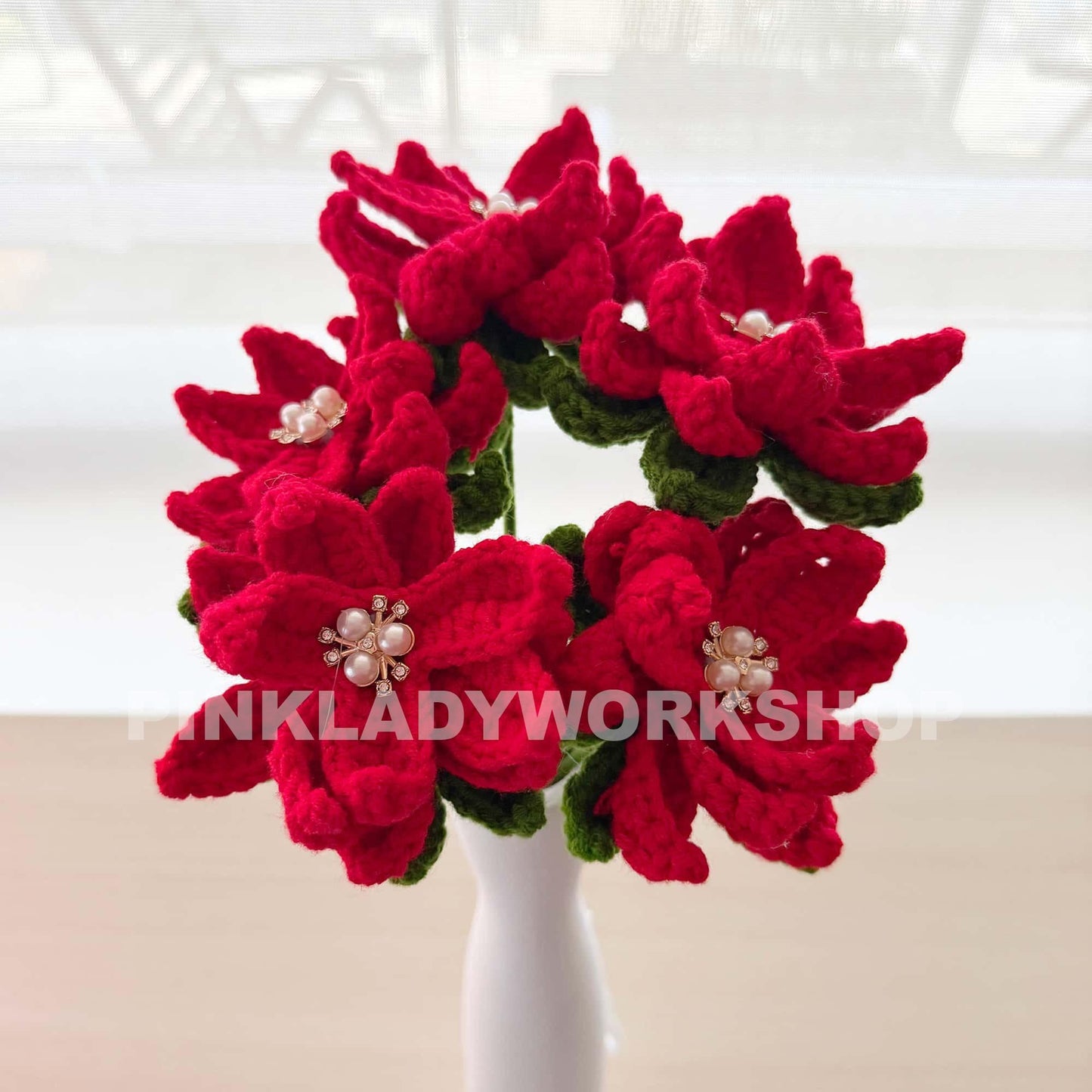 Crochet Poinsettia Stem: Handmade Christmas Flower Decor