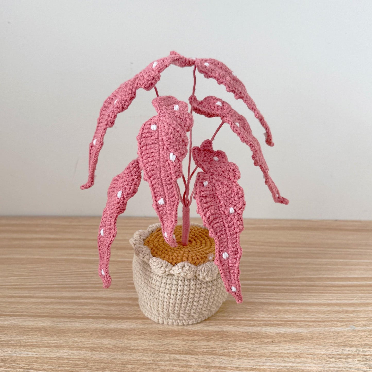 Handmade Crochet Begonia Flamingo Queen Plant | Polka Dot Houseplant | Green or Pink Leaf Decor | Indoor Plant Lover Gift | Botanical Art