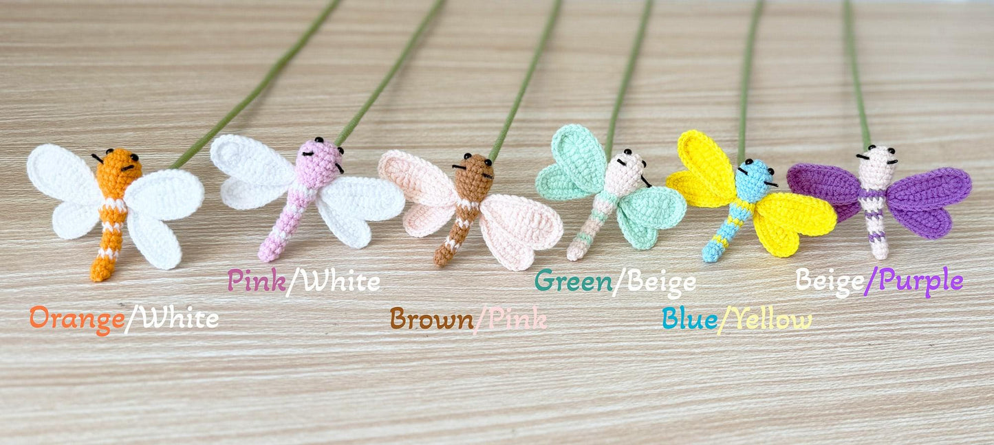 Handmade Crochet Dragonfly on Stem| Insect Decor | Cute Crochet Bug | Nature Inspired | Whimsical Yarn Animal | Home Decoration