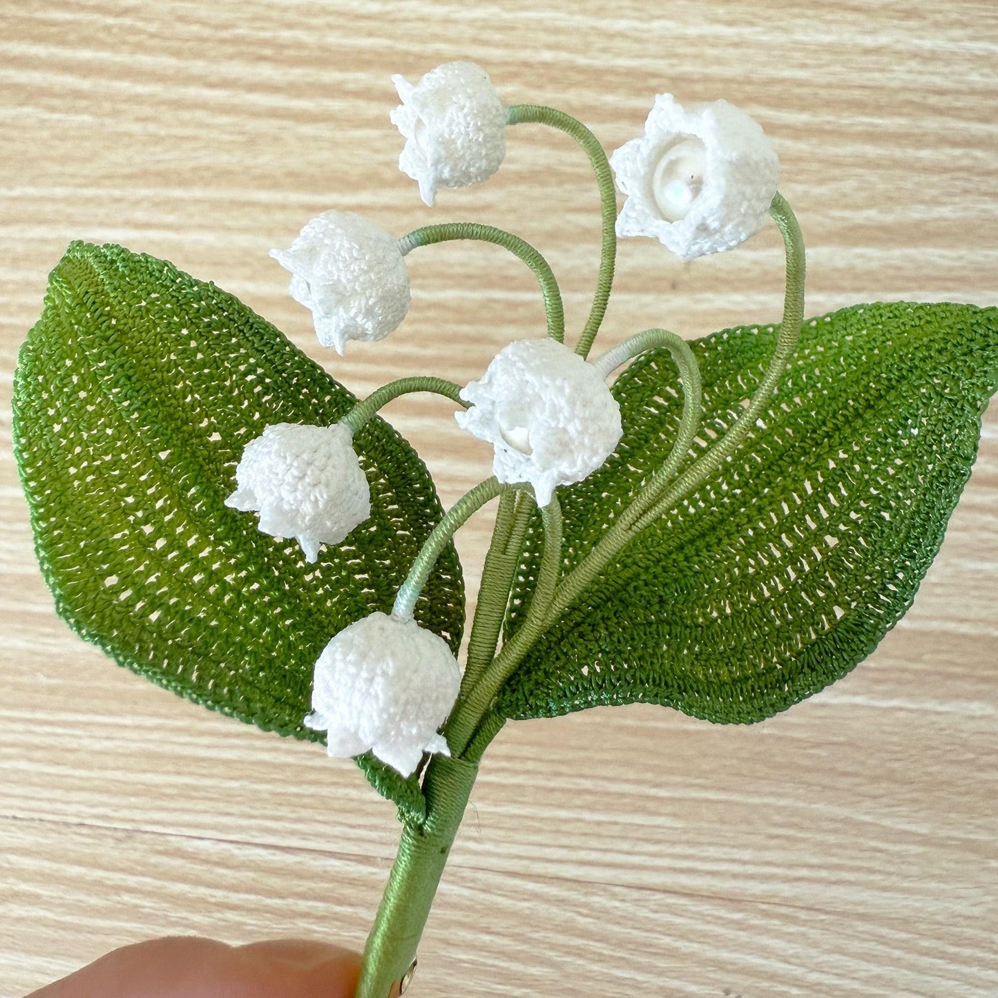 Handmade Micro Crochet Lily of the Valley Brooch | White Floral Pin | Spring Flower Corsage | Botanical Crochet Jewelry | Wedding Accessory