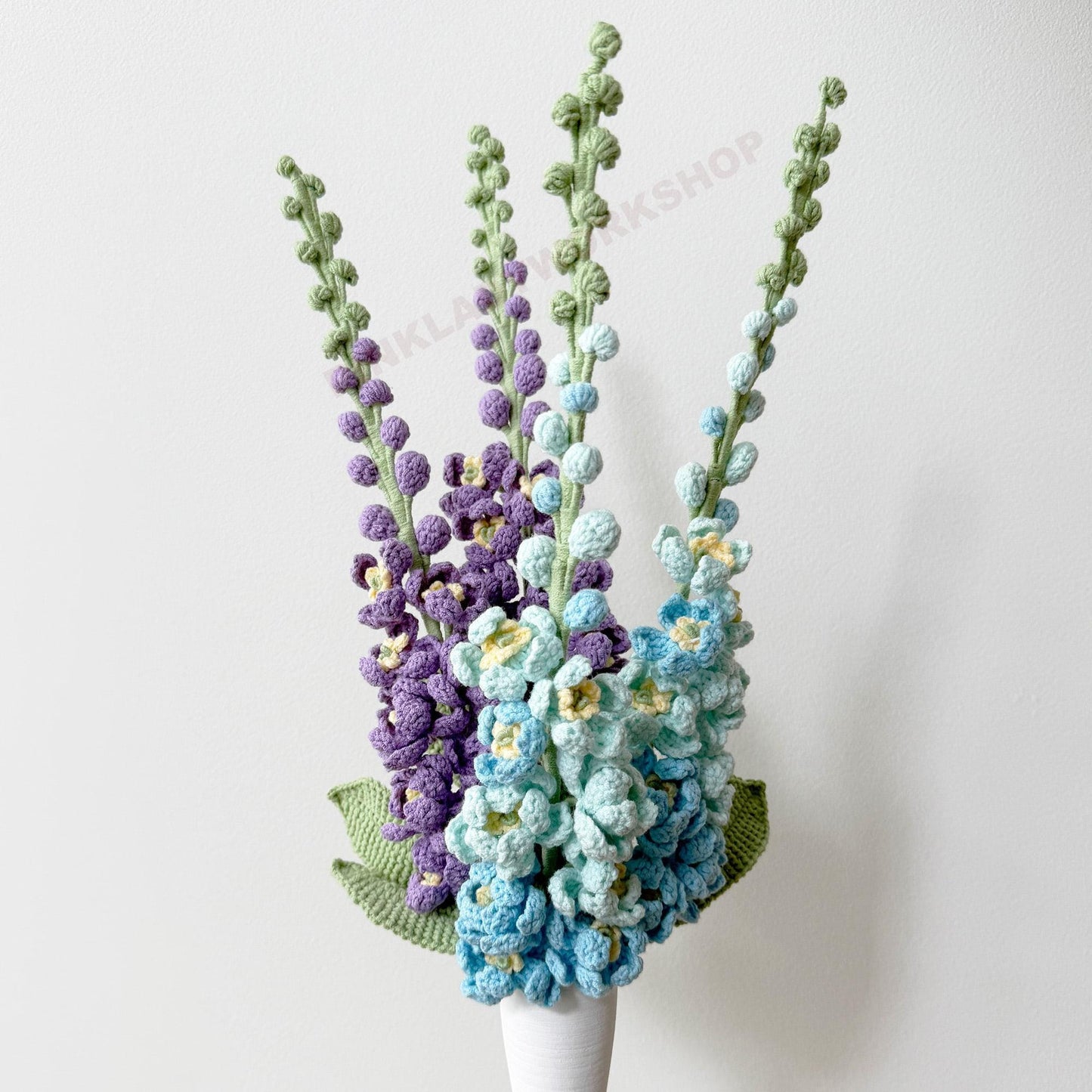 Handmade Crochet Delphinium Larkspur Flower Pot | Blue Floral Decor | Crochet Flowers | Cute Home Decor | Spring Gift | Desk Decoration