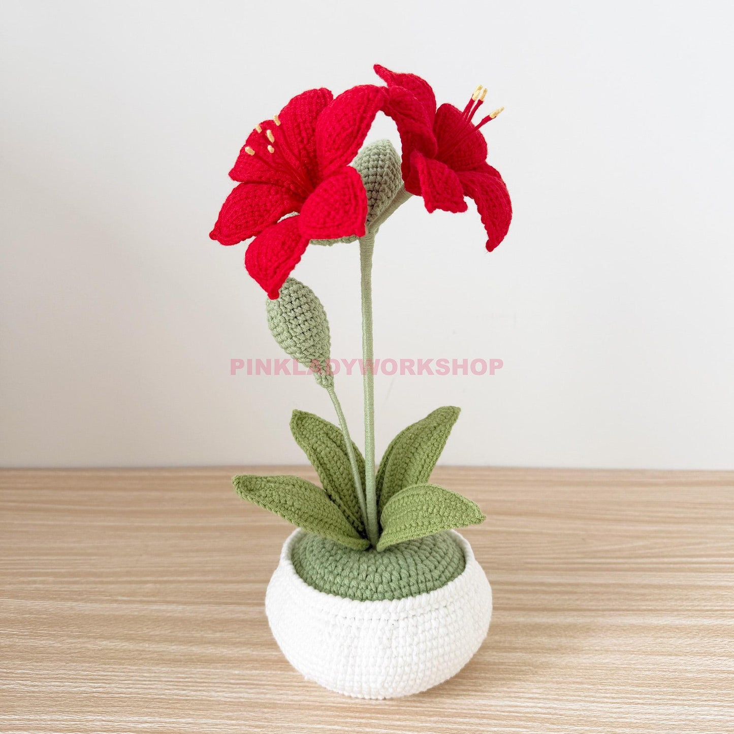 Handmade Crochet Amaryllis Flower Pot | Red Lily Decor | Handmade Hippeastrum | Holiday Table Centerpiece | Yarn Plant
