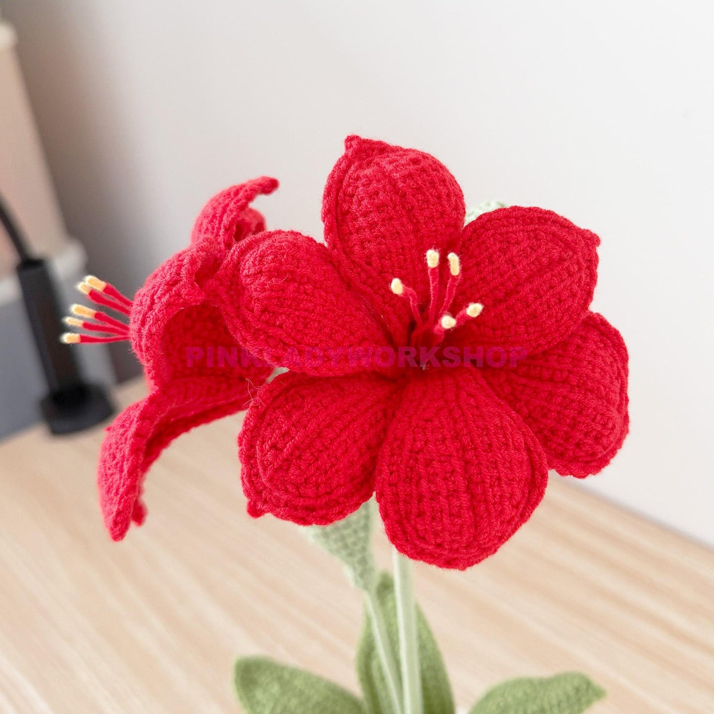 Handmade Crochet Amaryllis Flower Pot | Red Lily Decor | Handmade Hippeastrum | Holiday Table Centerpiece | Yarn Plant
