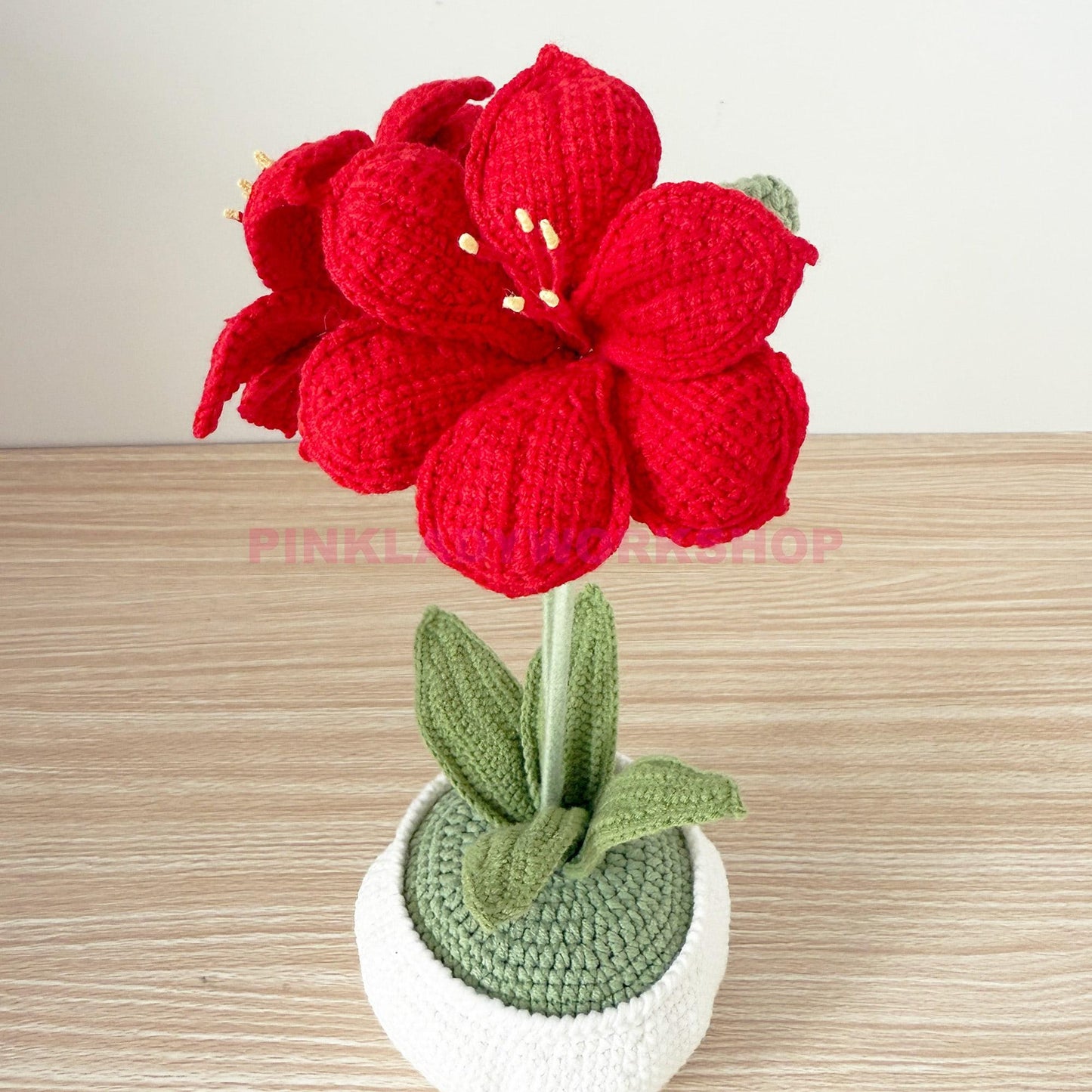 Handmade Crochet Amaryllis Flower Pot | Red Lily Decor | Handmade Hippeastrum | Holiday Table Centerpiece | Yarn Plant