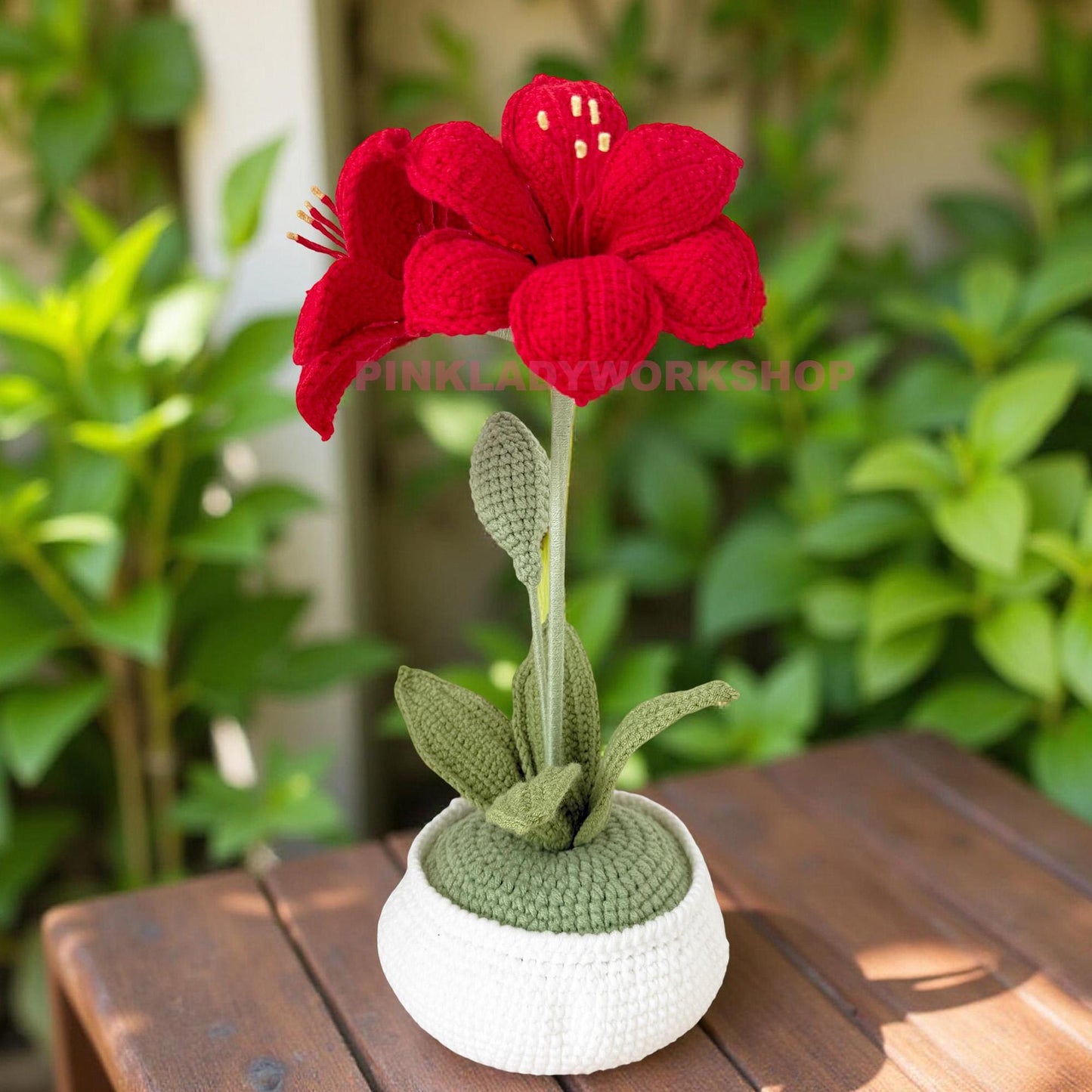 Handmade Crochet Amaryllis Flower Pot | Red Lily Decor | Handmade Hippeastrum | Holiday Table Centerpiece | Yarn Plant