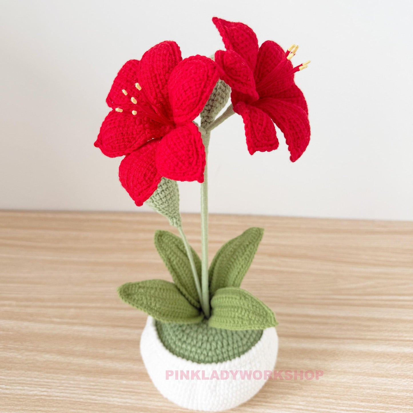 Handmade Crochet Amaryllis Flower Pot | Red Lily Decor | Handmade Hippeastrum | Holiday Table Centerpiece | Yarn Plant