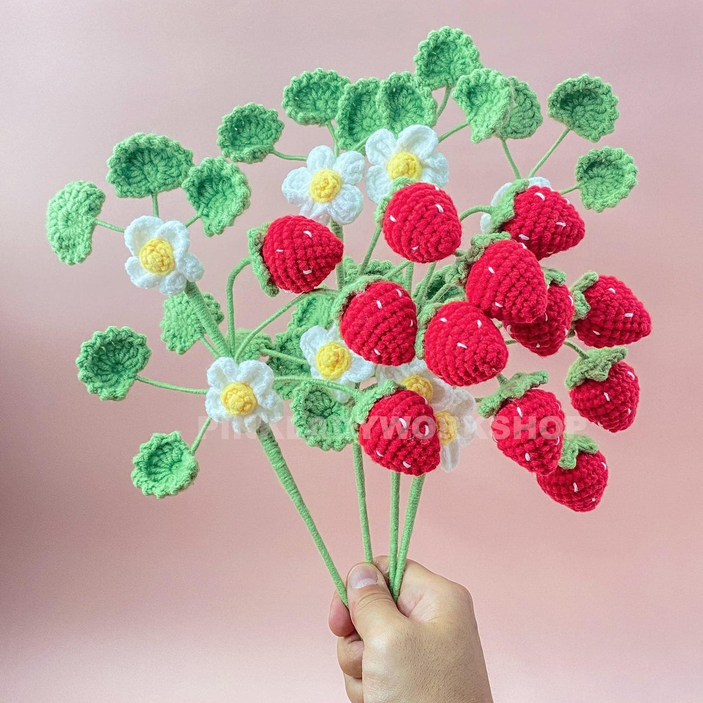 Handmade Crochet Strawberry Bouquet: Amigurumi Yarn Fruit Decor