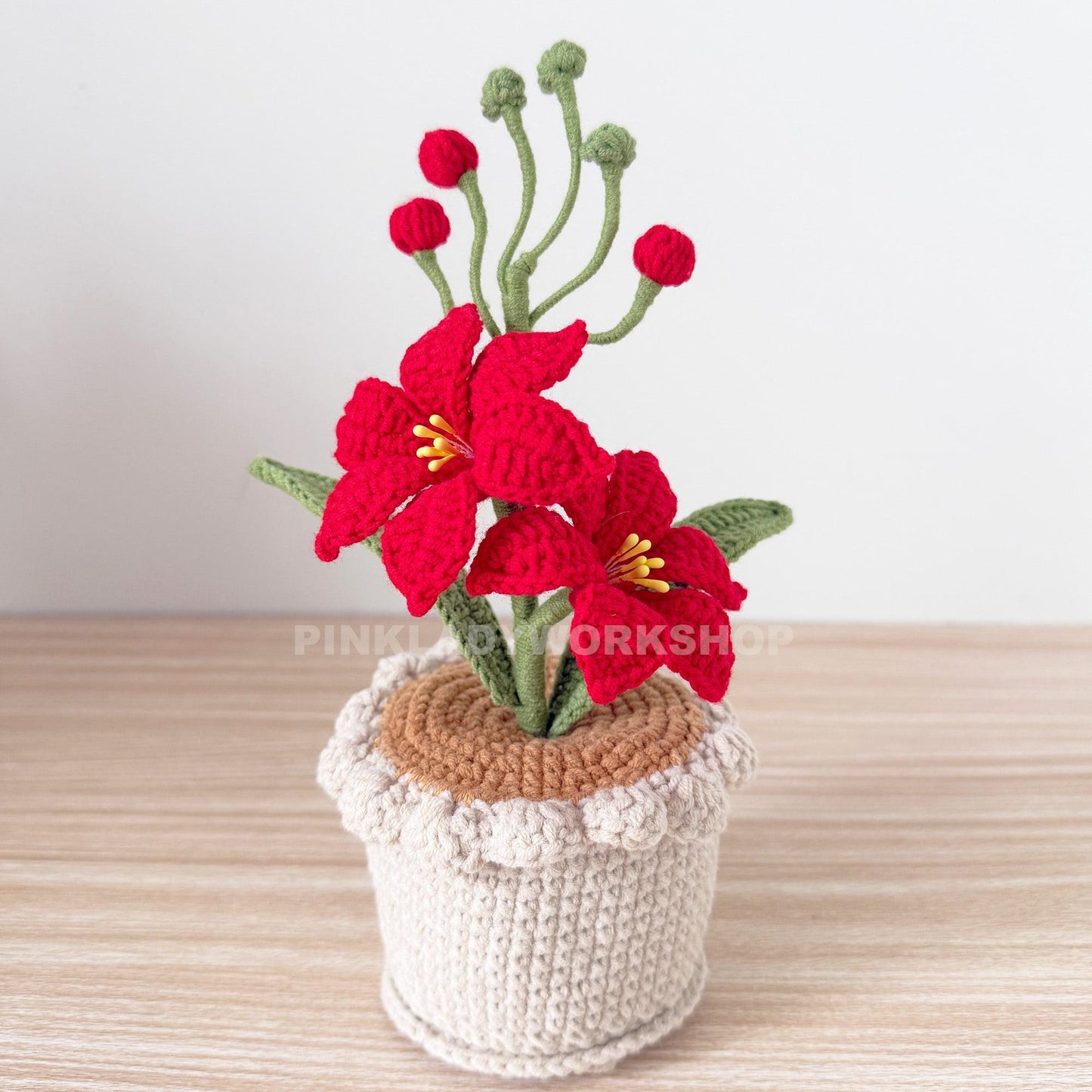 Crochet Coppertips Flower Pot | Red Crochet Lily | Handmade Amigurumi Plant | Floral Home Decor | Gift for Plant Lovers | Pinklady Workshop