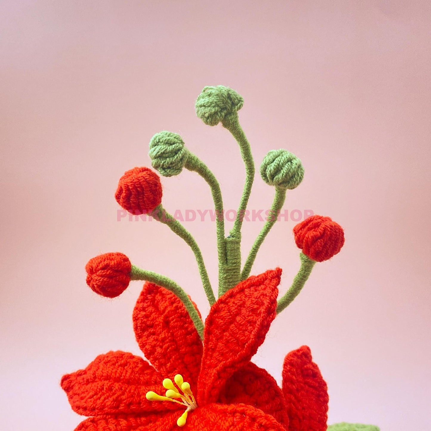 Crochet Coppertips Flower Pot | Red Crochet Lily | Handmade Amigurumi Plant | Floral Home Decor | Gift for Plant Lovers | Pinklady Workshop