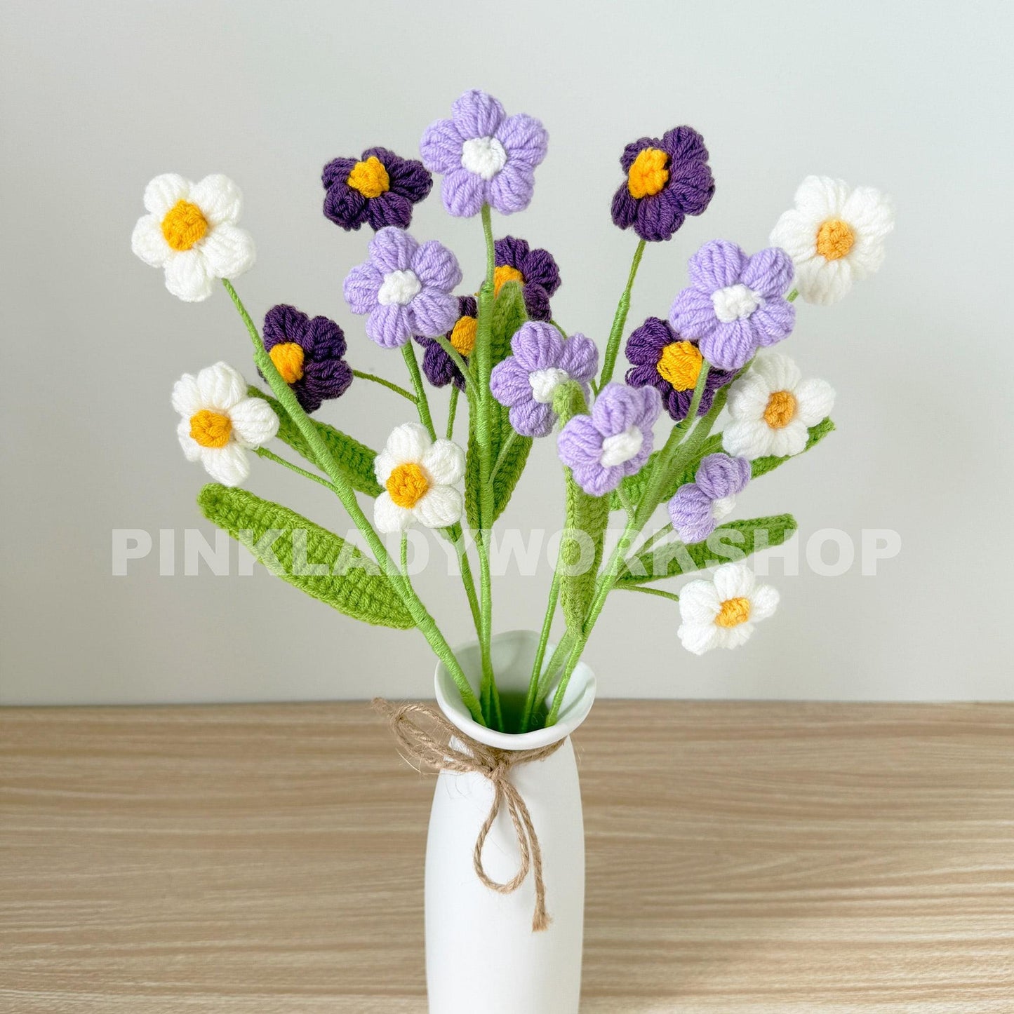 Handmade Crochet Puff Flower Bouquet(no vase) | Purple Yarn Flower Arrangement | Amigurumi Wildflower Decor | Soft Sculpture Floral Gift