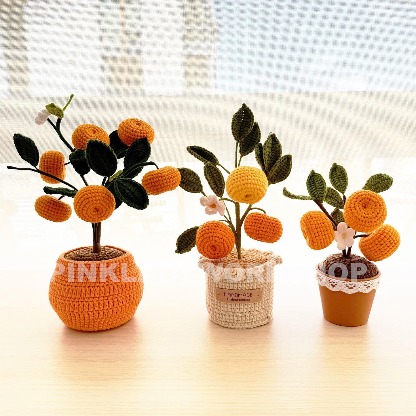 Handmade Crochet Orange Pot: Decorative Plant Home Decor