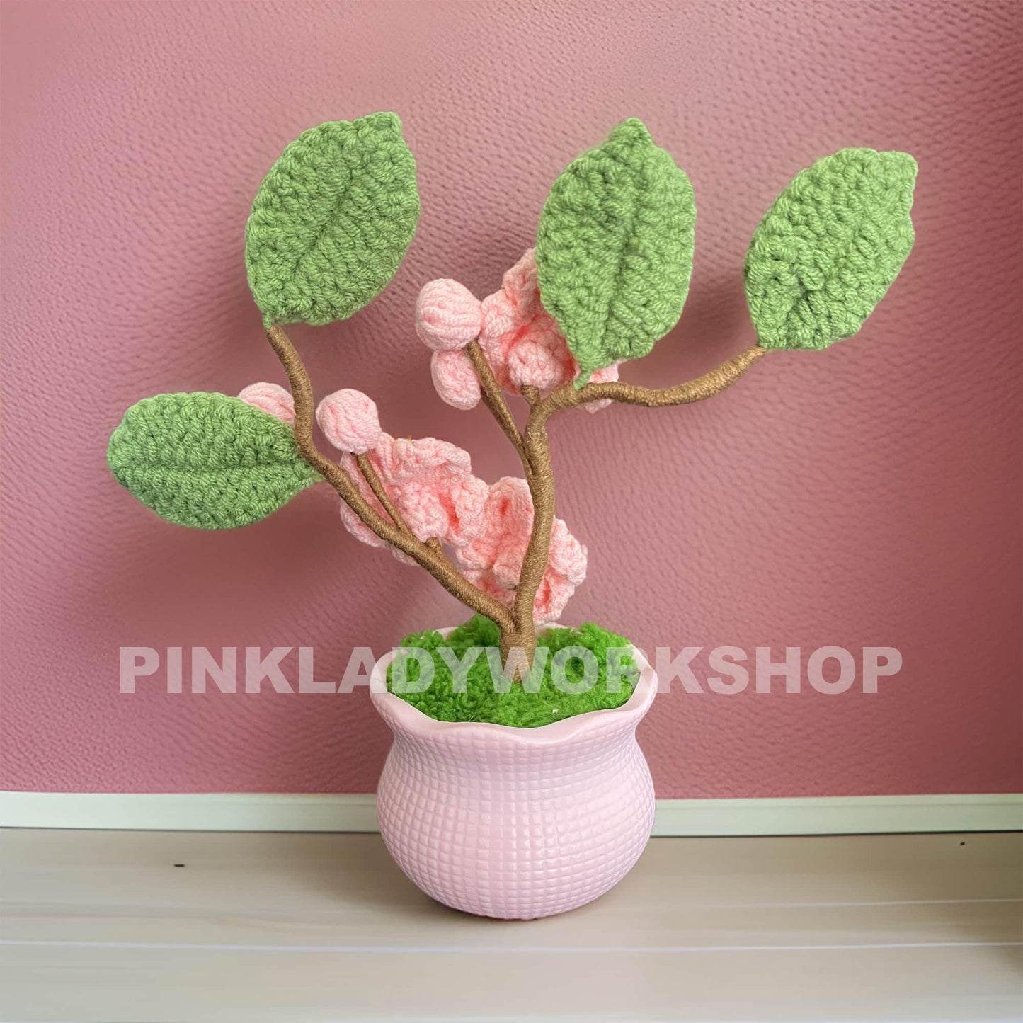 Handmade Finished Crochet Sakura Flower Pot | Home Summer Decor | Cherry Blossoms | Japanese Floral Decoration | Gift Girl Friend Birthday