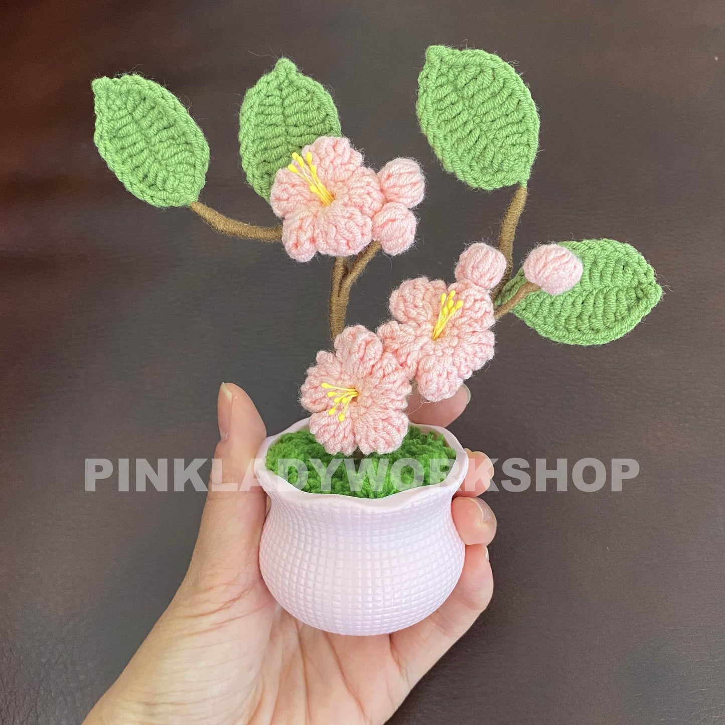 Handmade Finished Crochet Sakura Flower Pot | Home Summer Decor | Cherry Blossoms | Japanese Floral Decoration | Gift Girl Friend Birthday