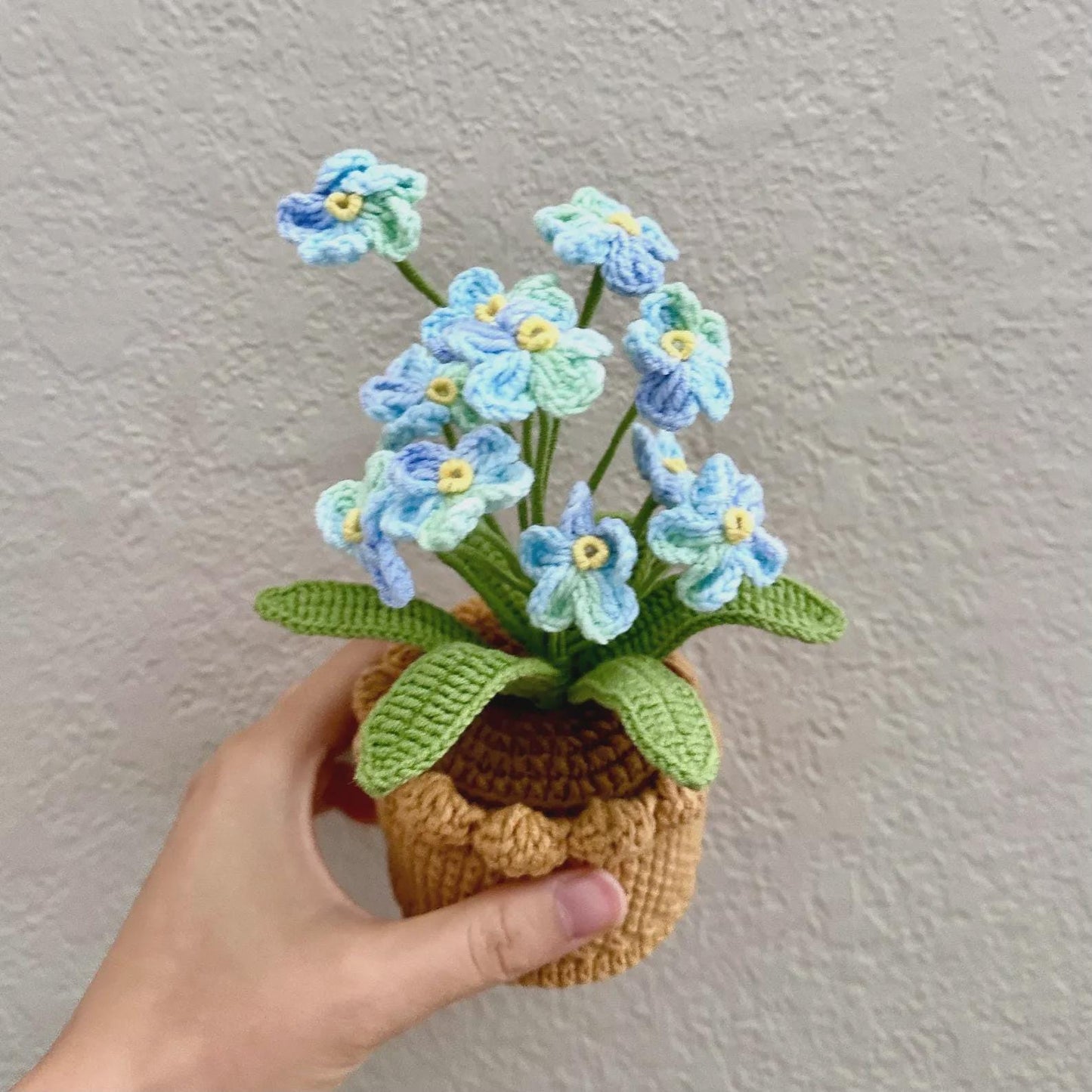 Handmade Crochet Forget-Me-Not Flower Pot: Pink, Blue, Purple