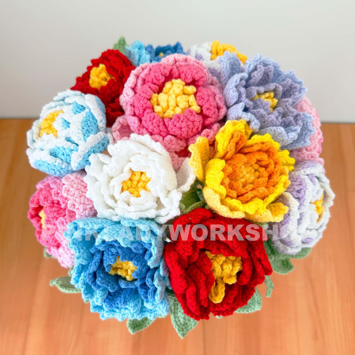 Handmade Crochet Peony Flower Stems (no vase) | Pink | Bouquet | Gift for Mom Girlfriend Teacher | Artificial Plant | Flowers Arrangement
