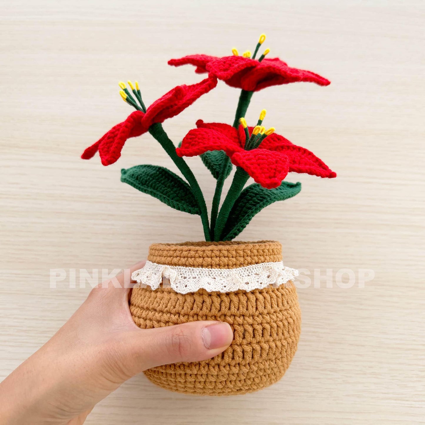 Handmade Crochet Poinsettia Pot: Christmas Home Decor