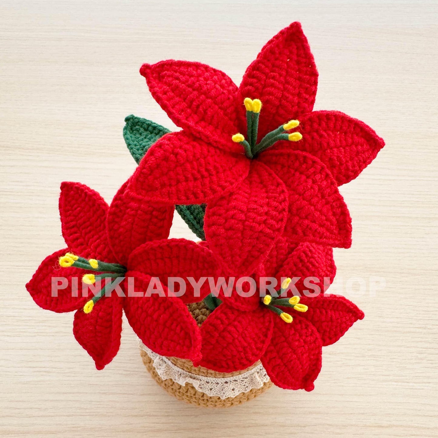 Handmade Crochet Poinsettia Pot: Christmas Home Decor