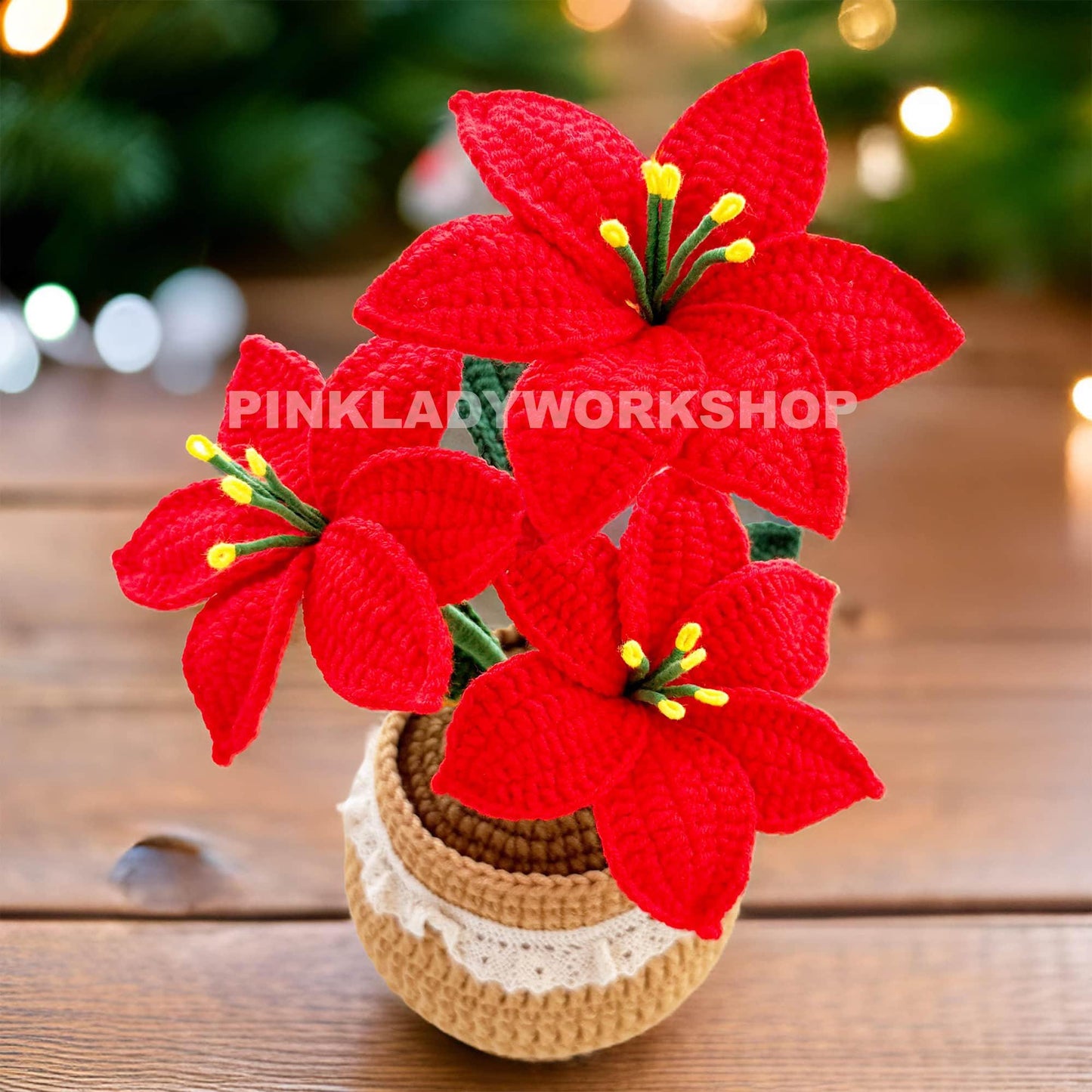 Handmade Crochet Poinsettia Pot: Christmas Home Decor