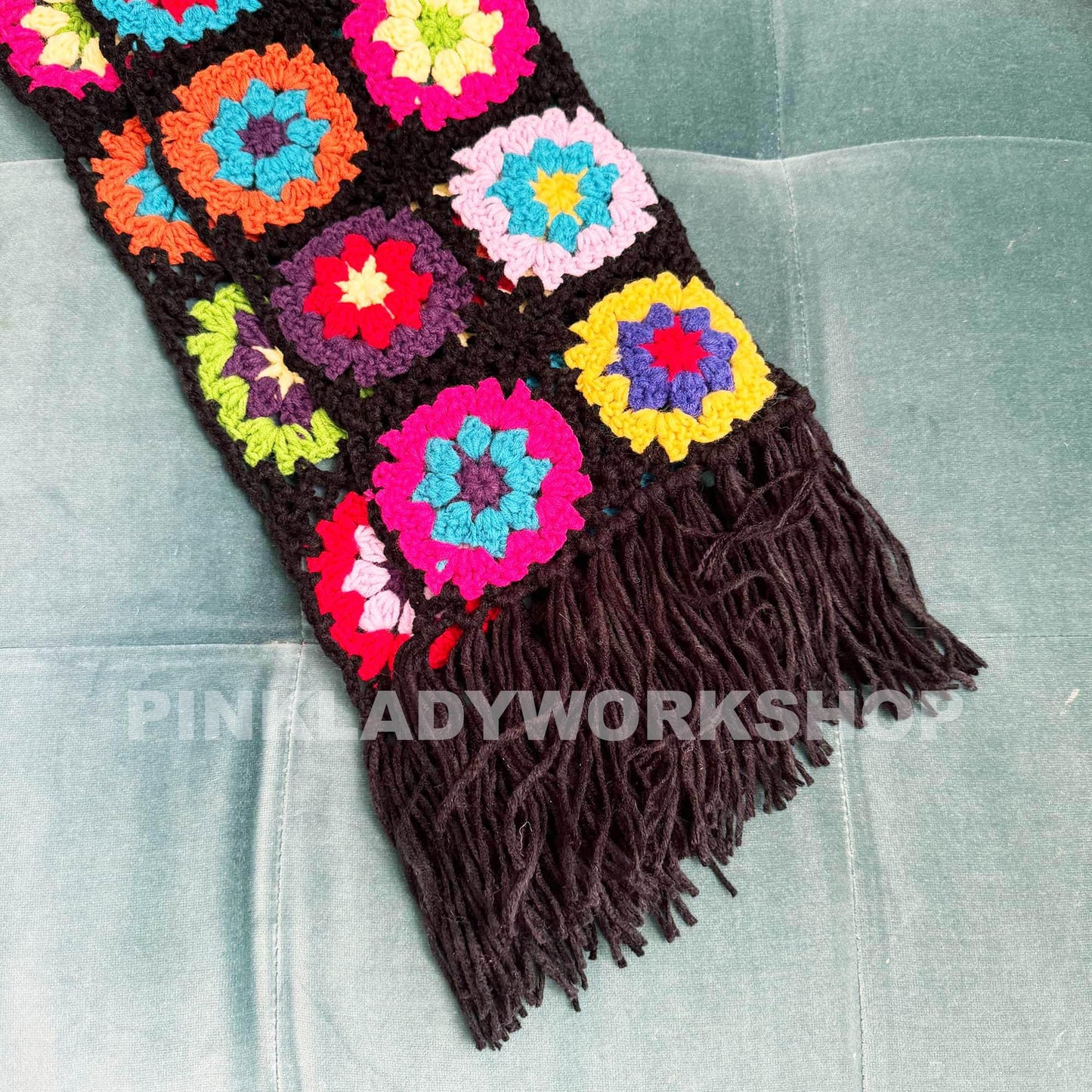 Handmade Crochet Granny Square Scarf: Colorful Winter Fashion