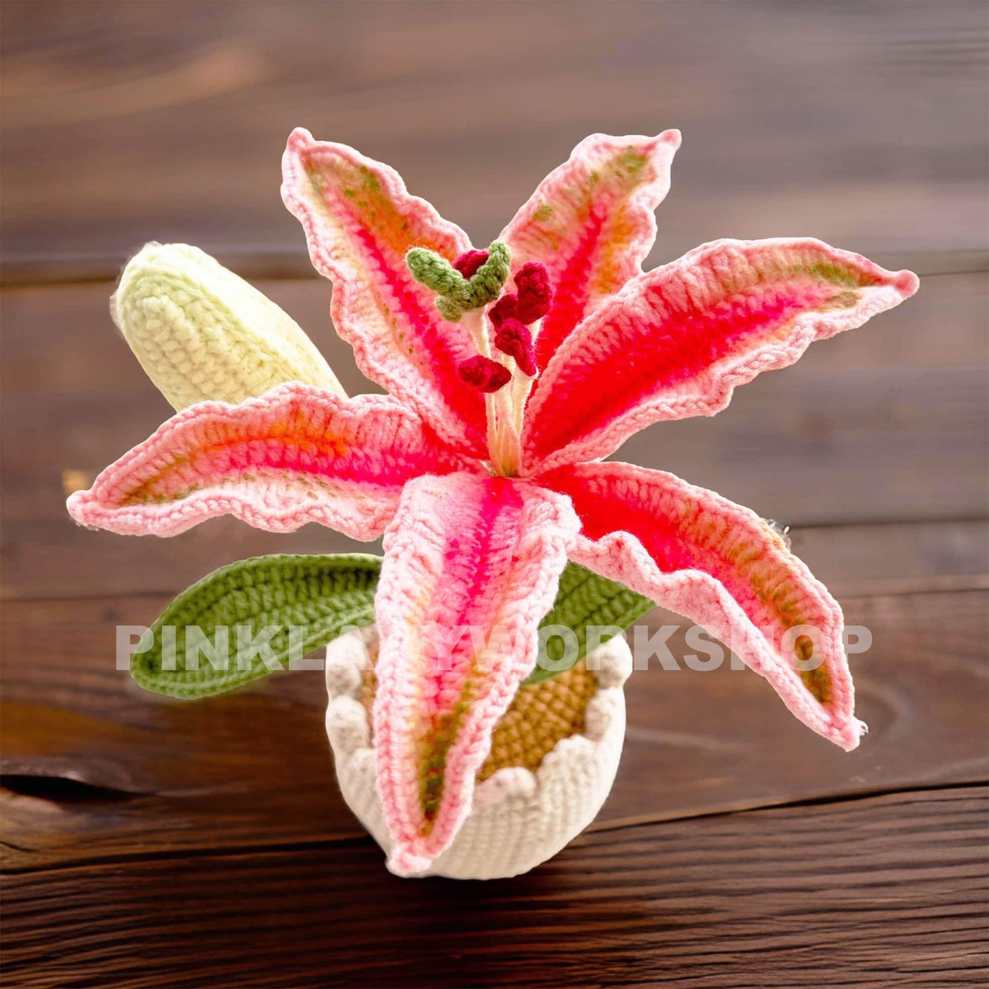 Handmade Crochet White Lily Bonsai - Cotton Flower Decor