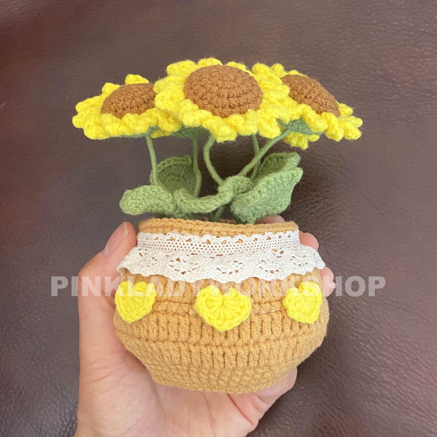 Crochet Sunflower Pot: Handmade Cotton Yarn Decor