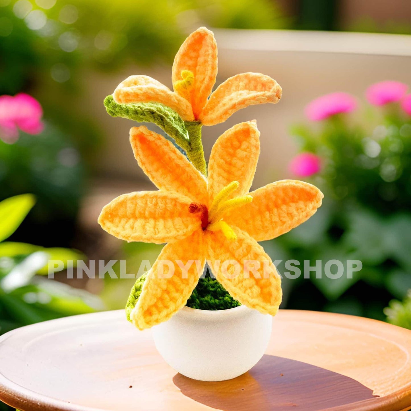 Crochet White Lily Bonsai: Handmade Cotton Flower Decor