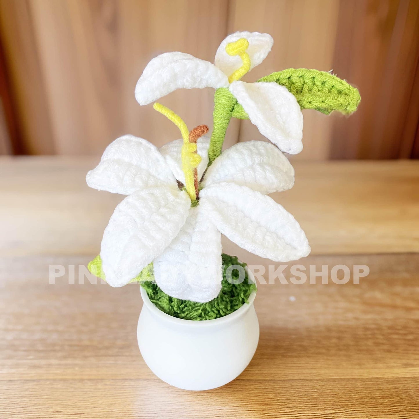 Crochet White Lily Bonsai: Handmade Cotton Flower Decor